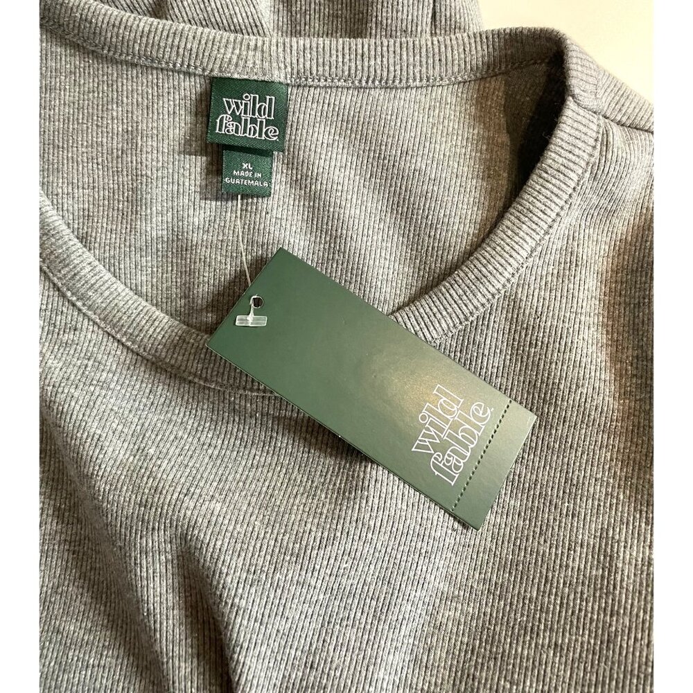 WIld Fable Womens XL Crop Top Gray Ribbed Form Fitting Short Sleeve Shirt - Picture 5 of 8